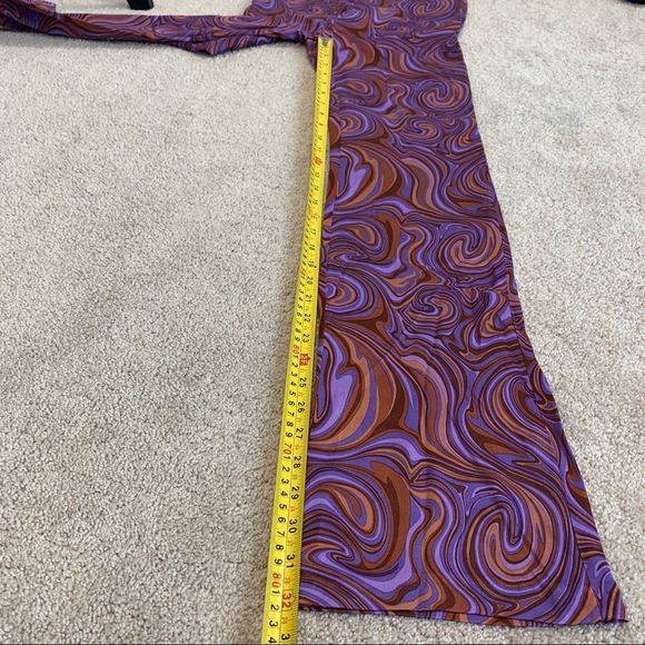 ZARA dark mauve swirl printed high waisted flared leg pants Sz S NWT - Picture 9 of 10